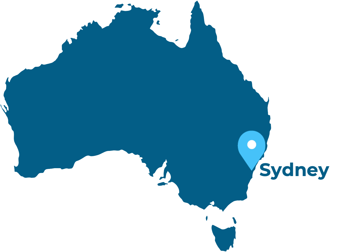 Map of Australia with markers placed on our Sydney location