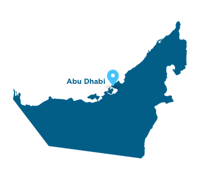 Map of United Arab Emirates with marker placed on our Abu Dhabi location