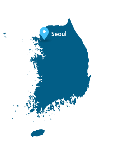 Map of South Korea with marker placed on our Seoul location